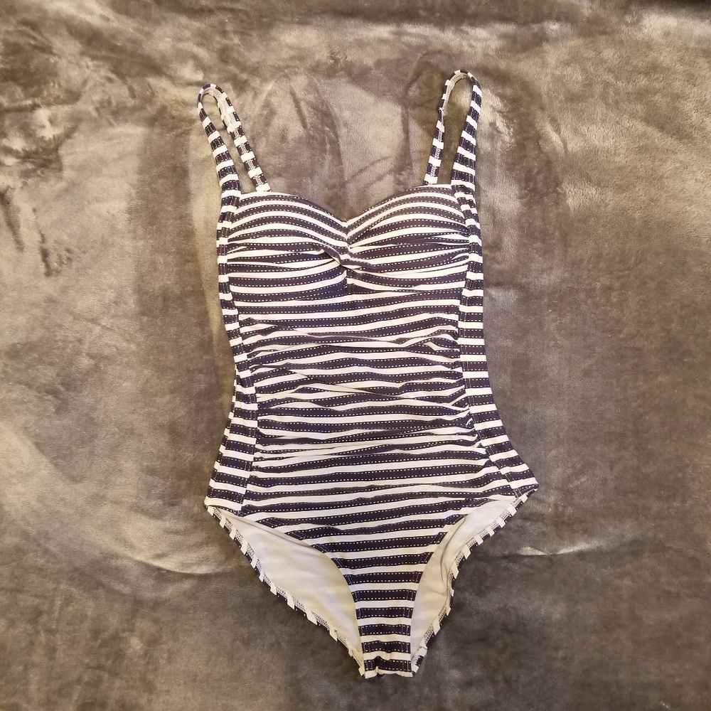 Navy and White Striped One-Piece Swimsuit